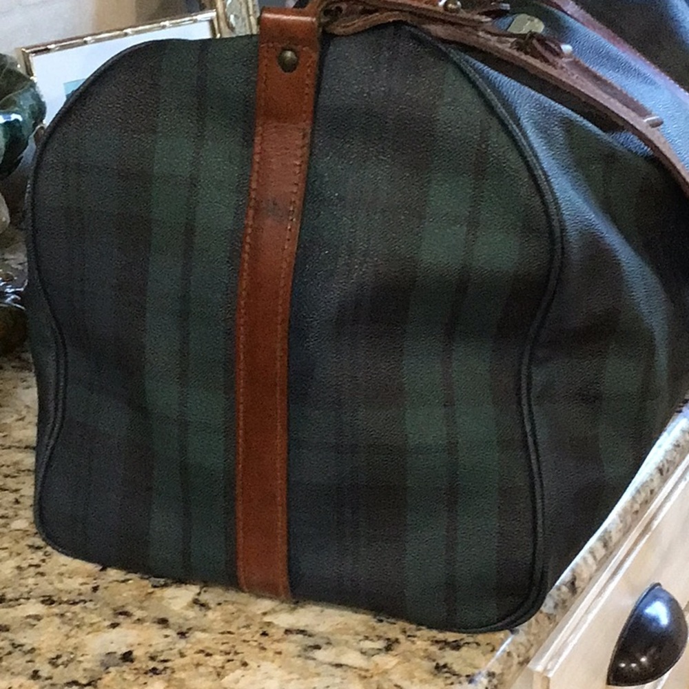 Vintage Polo Ralph Lauren Black Plaid Watch Boston Travel Duffle Bag Polo Green - Picture 4 of 13